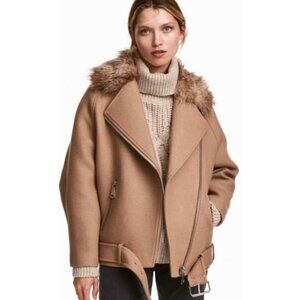 H&M Faux Fur Camel Moto Jacket